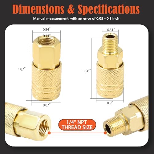 1/4"npt air coupler & plug kit,male female quick, close-up detail