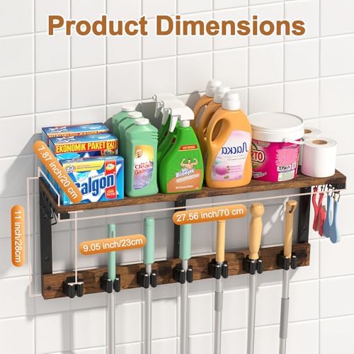 housolution wall mount broom holder hanger laundry room on a desk or shelf