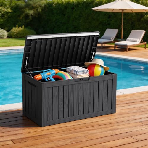mars villa 90 gallon outdoor storage box, deck, front angle view