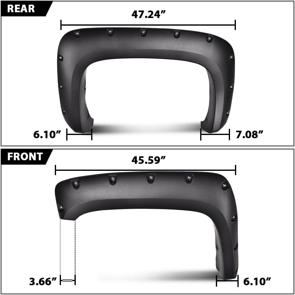 CROSSDESIGN Fender Flares Fit 2007-2013 Chevy Silverado 1500 2500HD 3500HD 6.5' 8' Bed, UV Resistant Factory Style Black Wheel Flares Cover Wheel Well Rust, 4 Pieces Kit Exclude Dually & GMC Sierra