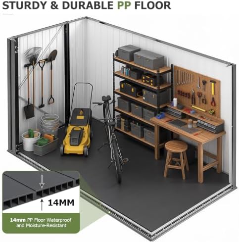 aoxun 7.5'x4' outdoor storage shed with 3 lockable, close-up detail