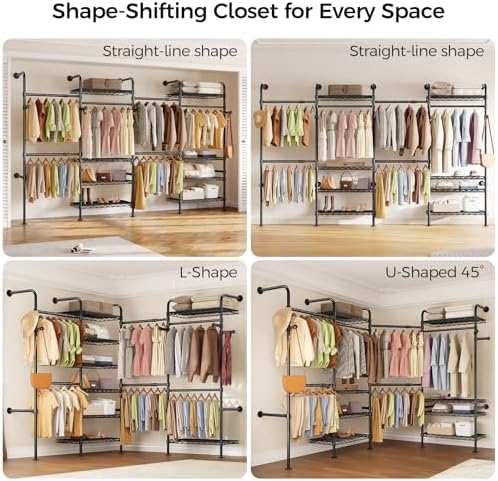 closet organizers and storage, 4-row heavy duty clothes showing dimensions
