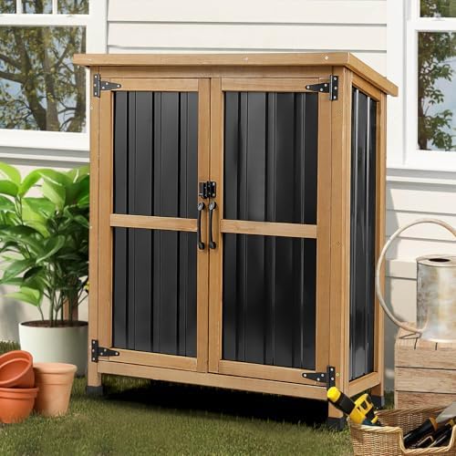 petscosset small outdoor storage cabinet weatherproof with lockable, front angle view