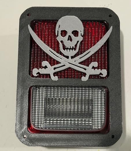 J Pirates Skull Skeleton in 3D - Black w Grey For Jeep Wrangler JK/JKU Rear Tail Light Covers (07-18) - Skull Skeletons Skulls w Swords