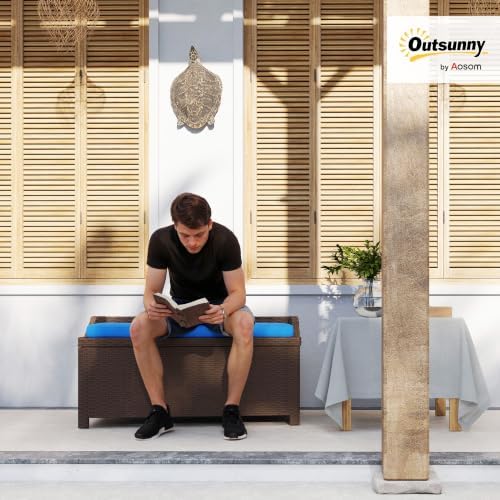 outsunny 34 gallon outdoor wicker storage bench deck shown in use