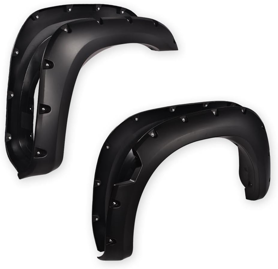 DOTCOM Fender Flares 4PCS Fit Nissan Titan 2004-2015 Smooth | Smooth Riveted Style,Pocket Wheel Arch Cover Trim, Fit Nissan Titan 2004-2015 w/o Bedside Lockbox, Paintable Matte