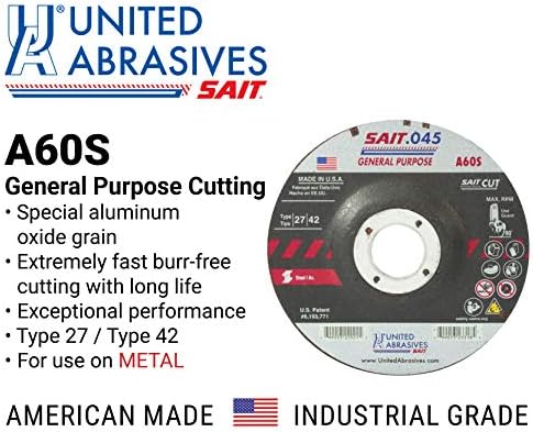 united abrasives-sait 22047 a60s general purpose cut-off wheel, side view