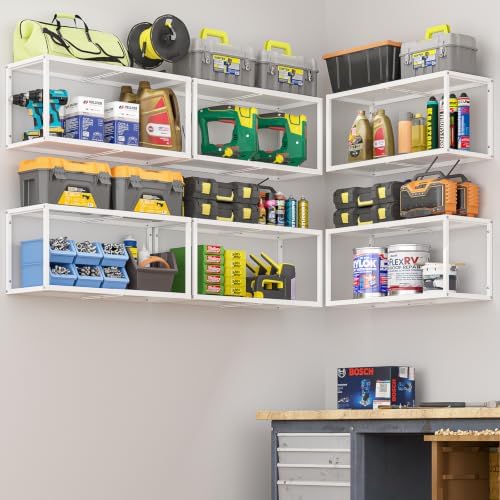 threehio 2 pack expandable garage shelves wall mount on a desk or shelf