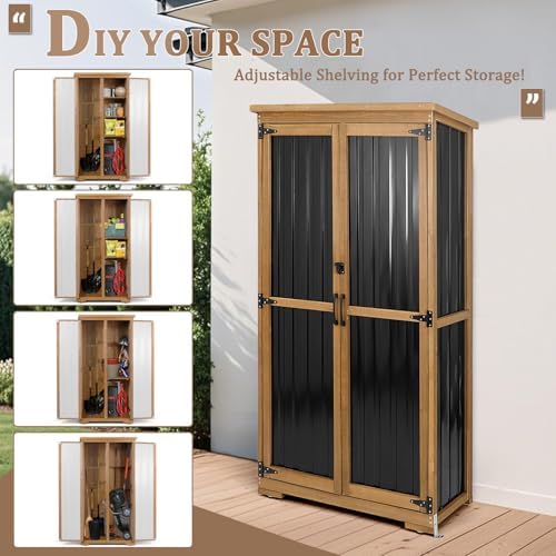 outdoor storage cabinet, wood & metal storage shed showing dimensions