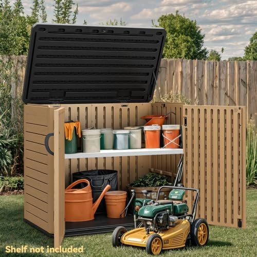 dwvo outdoor storage shed, weatherproof resin, 35 cu, side view