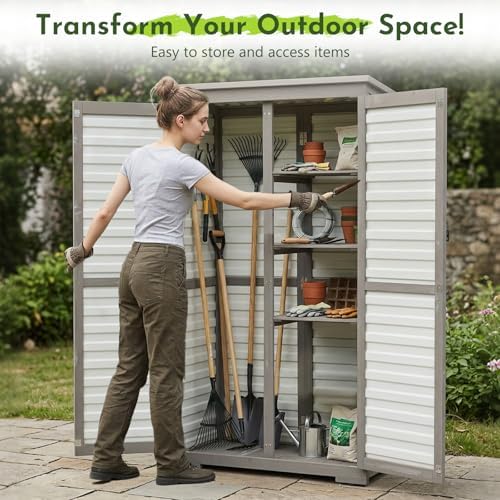 tall outdoor storage cabinet with adjustable shelves, white, close-up detail