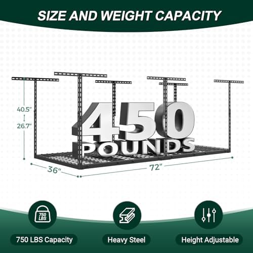 3x6 ft overhead garage storage rack,450lbs weight capacity shown in use
