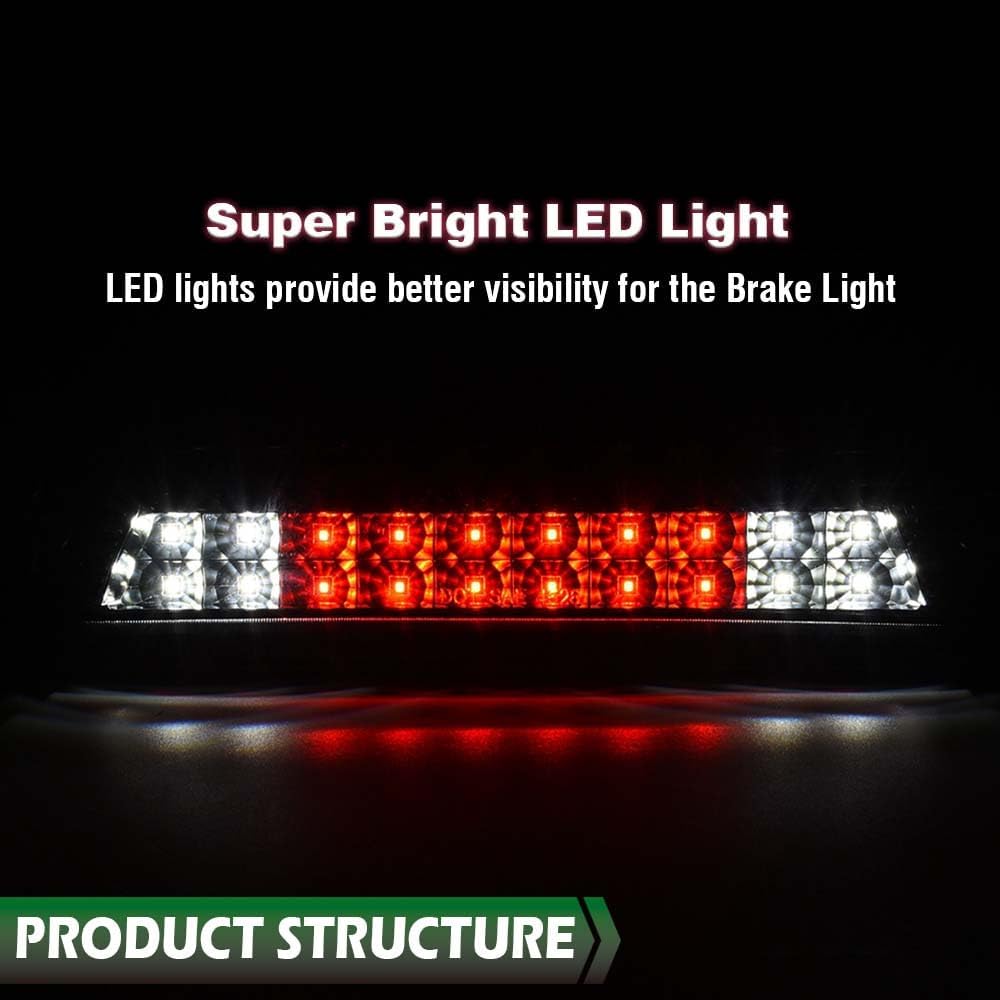 LQI LED 3rd Rear Brake Light Cargo Lamp Compatible with Chevy Silverado/GMC Sierra 1500 2500HD 3500HD 2014-2018 High Mount Stop Light Lamp, Black Housing Clear Lens