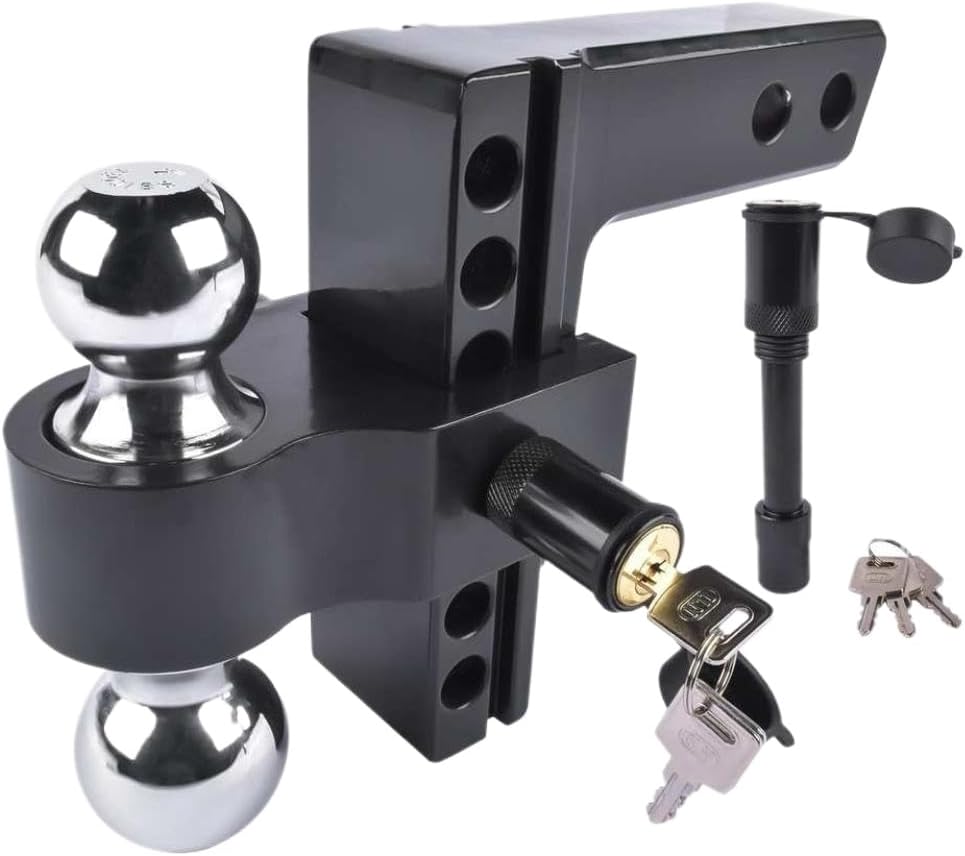 Black Adjustable Trailer Hitch Compatible with 2 Inch Receiver 6 Inch Drop Rise Aluminum Drop Hitch 12500 LBS for Heavy Trucks
