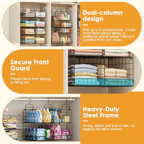 hanging closet organizer with diy spacing, double-row closet, side view