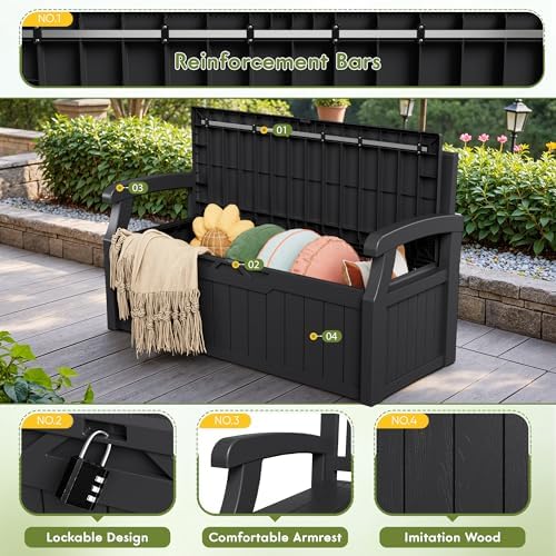 greesum 80 gallon storage bench outdoor deck box, side view