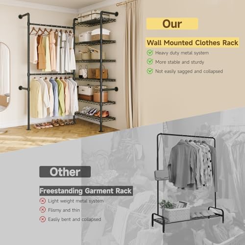 onbrill l2 wall mounted closet system, industrial pipe, side view