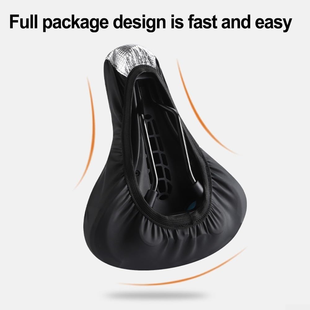 Bike Saddle Cover, Double-Sided Aluminum Foil Heat Insulation, Waterproof Sunblock Protector for Mountain Road Bike Electric Scooter Seat, Black Silver(2PCS)