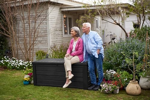 keter westwood outdoor storage deck box, 150 gallon, close-up detail