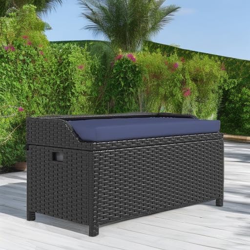 outsunny 34 gallon outdoor wicker storage bench deck, package contents
