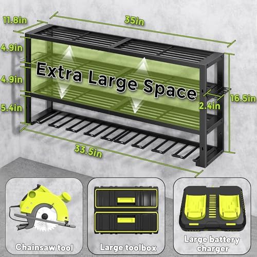 large power tool organizer wall mount,4 layers 8 showing dimensions