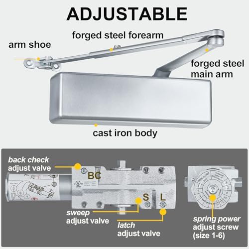 grade 1 commercial door closer, extra heavy duty showing dimensions