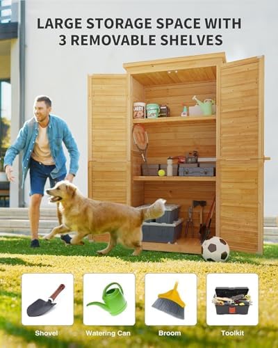 gizoon outdoor storage cabinet with 3 shelves, double, side view