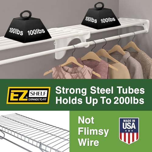 ez shelf- closet shelf with hanging rod, expands, close-up detail