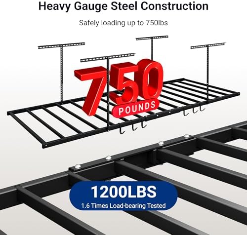 fleximounts 4x8 overhead garage ceiling storage rack with shown in use