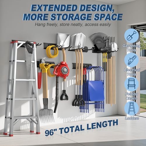 housolution garage wall organizer 96 inch - 20pack shown in use