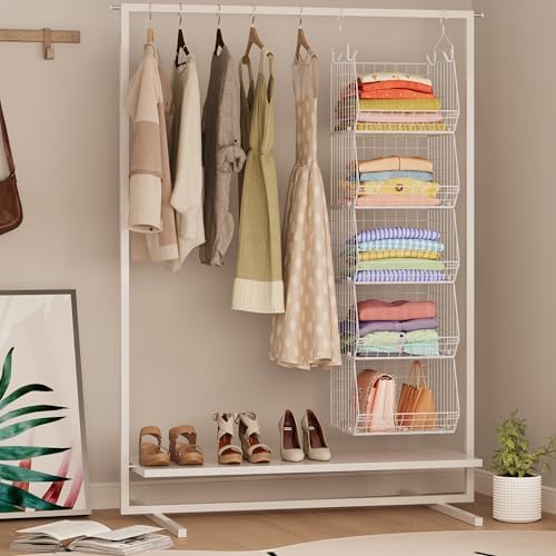 5 tier closet hanging organizer, clothes hanging shelves on a desk or shelf
