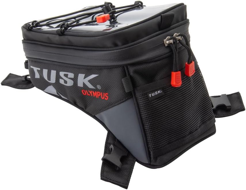 TUSK Olympus Tank Bag Large – 8L Motorcycle Luggage, Black/Grey, Waterproof Zippers, Phone Map Pocket, Fits ADV, Dual Sport, Touring, and Dirt Bikes