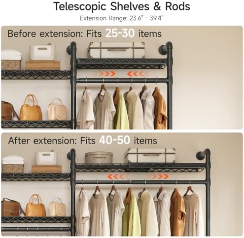 onbrill h3 plus expandable wall mounted closet system showing dimensions