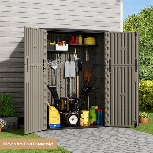 kinying outdoor vertical storage shed,57 cu.ft outdoor storage showing dimensions
