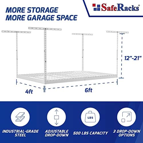 saferacks 4x6 overhead garage storage rack, white, 12"-21", close-up detail
