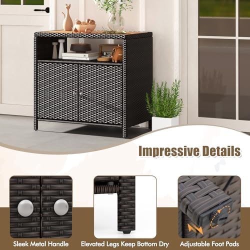 happygrill outdoor rattan storage cabinet, patio sideboard buffet, front angle view