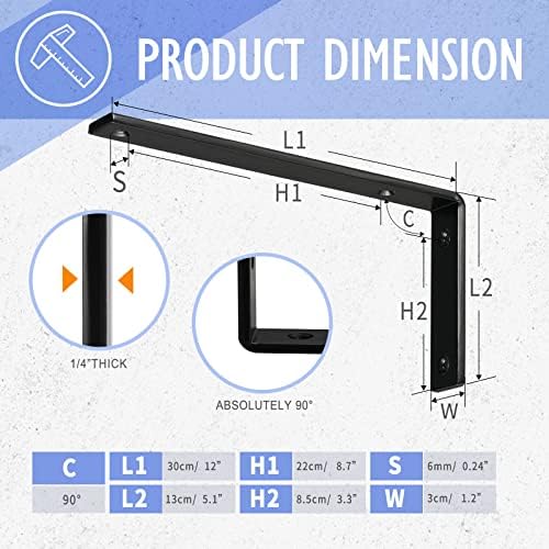 clt black shelf bracket, 12” x 5” quarter, side view