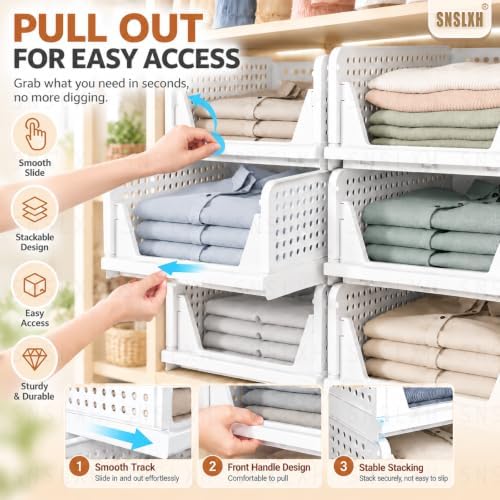 snslxh closet organizers and storage, 5 pack stackable, close-up detail