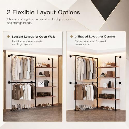 wall mounted clothing rack, heavy duty pipe closet shown in use