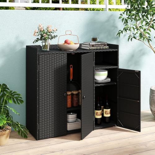 tangkula rattan outdoor storage cabinet with 2 adjustable, view 9