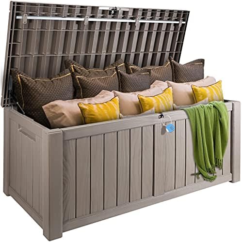 vevor deck box, 120 gallon outdoor storage box, main product view