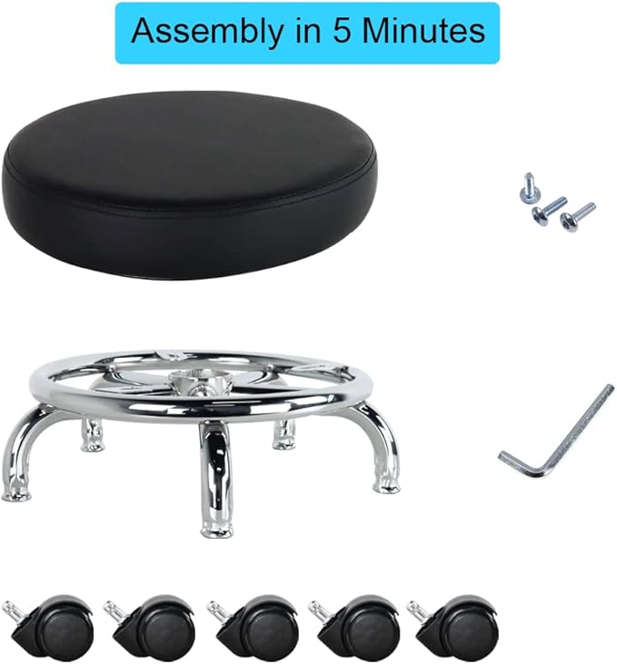 Modern Roller Seat PU Leather Low Round Rolling Stool 360 Swivel Small Stool - Image 7