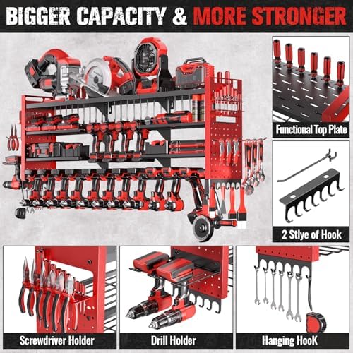 49.8" power tool organizer wall mount,holds 18 cordless, close-up detail