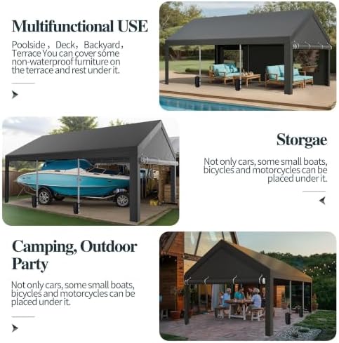 shintenchi 12x20 ft heavy-duty design carport,portable garage canopy,carport, front angle view
