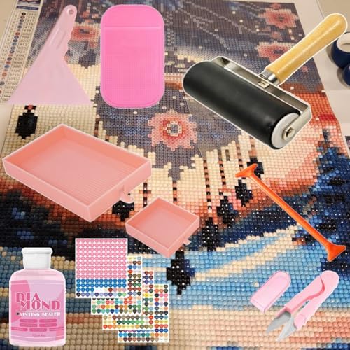 xeuzk all-inclusive diamond art accessories kit with a3 on a desk or shelf