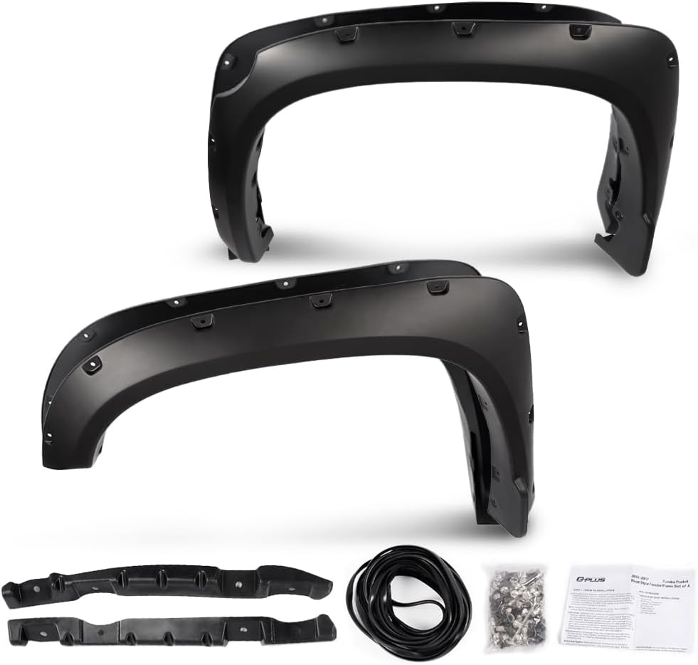 ANDPLAY Fender Flares Compatible With 2014-2021 Toyota Tundra SR | SR5 | Platinum | Limited Smooth Matte Pocket Riveted Style Wheel Cover Protector Vent Trim 4pcs