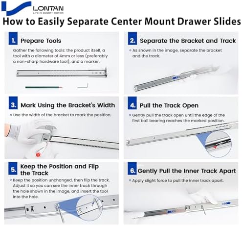 lontan 5 pcs center mount drawer slides 16, view 9