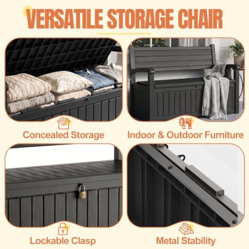 storage bench outdoor deck box, 120 gallon lockable, close-up detail
