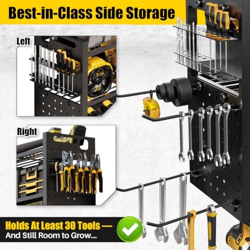 large 49''wide power tool organizer wall mount, charging showing dimensions