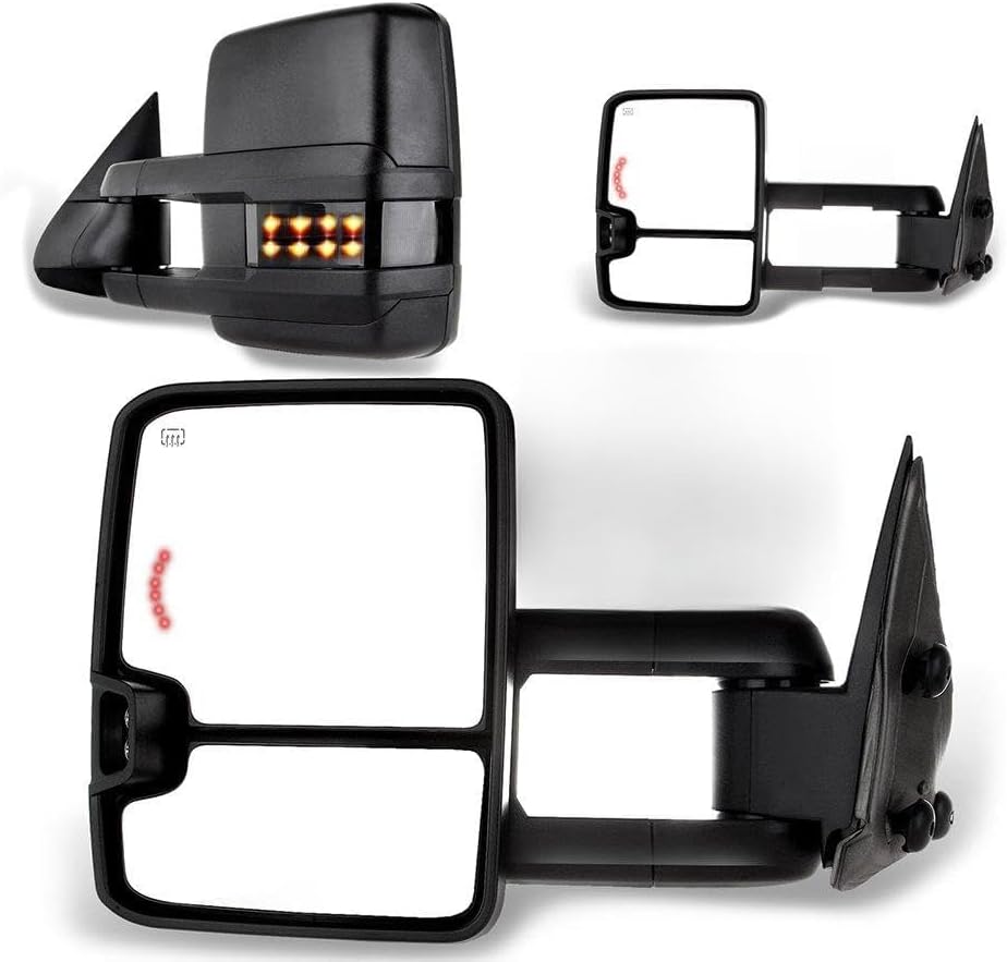 A Pair Heated Towing Mirrors Fits 1999-2002 for Chevy Silverado for GMC Sierra 1500/2500, Power Adjusted View Mirror with LED Turn Signal Light